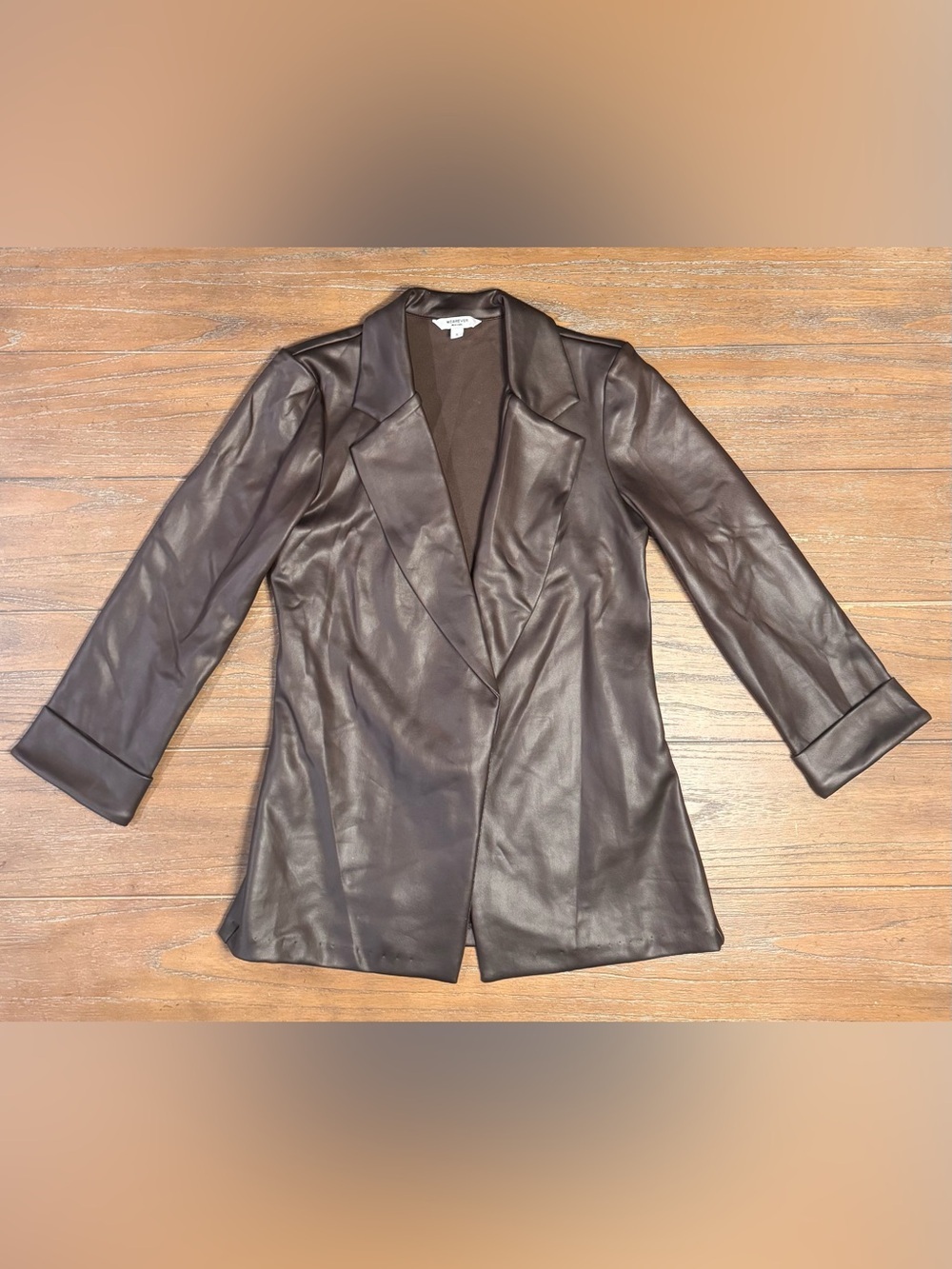 Classic Brown Faux Leather Blazer Jacket
